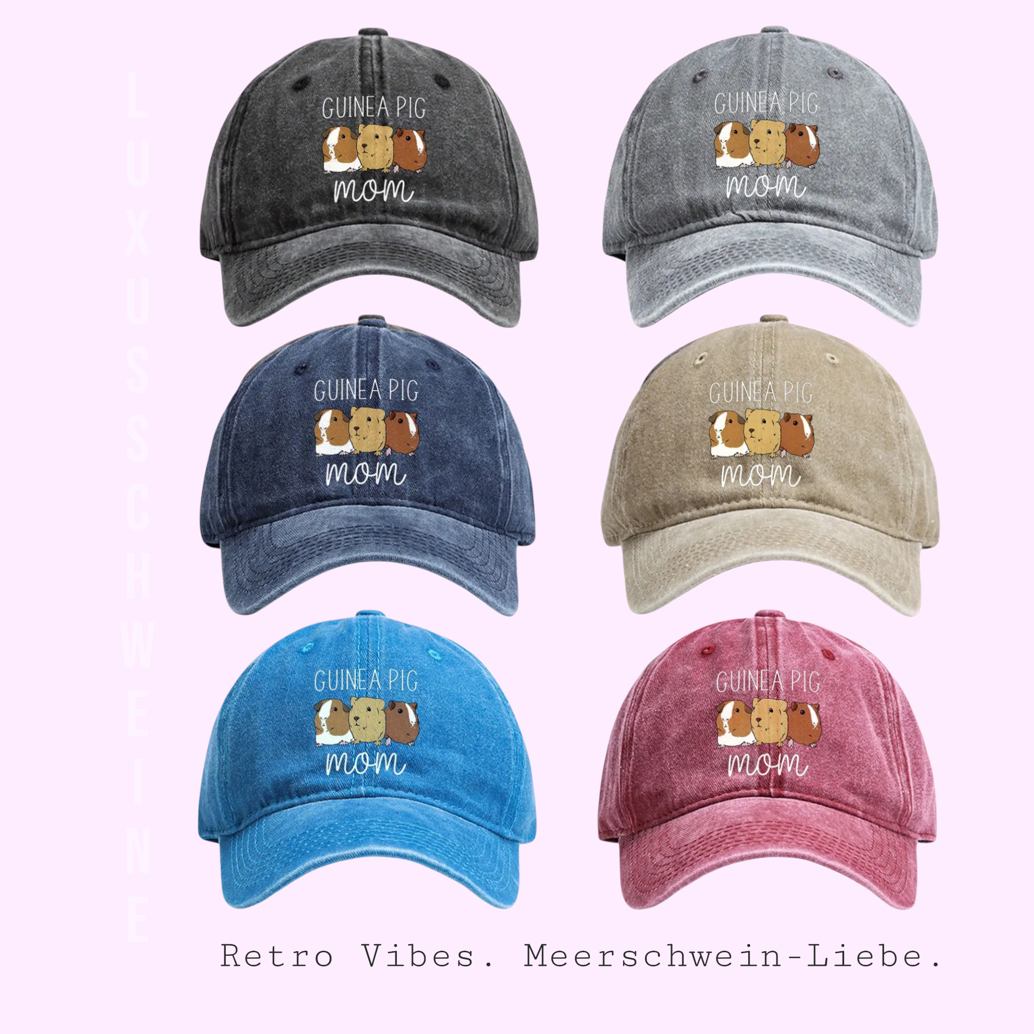🧢 Basecap „Retro Vibes“ – Nostalgischer Look trifft Meerschweinchen-Liebe