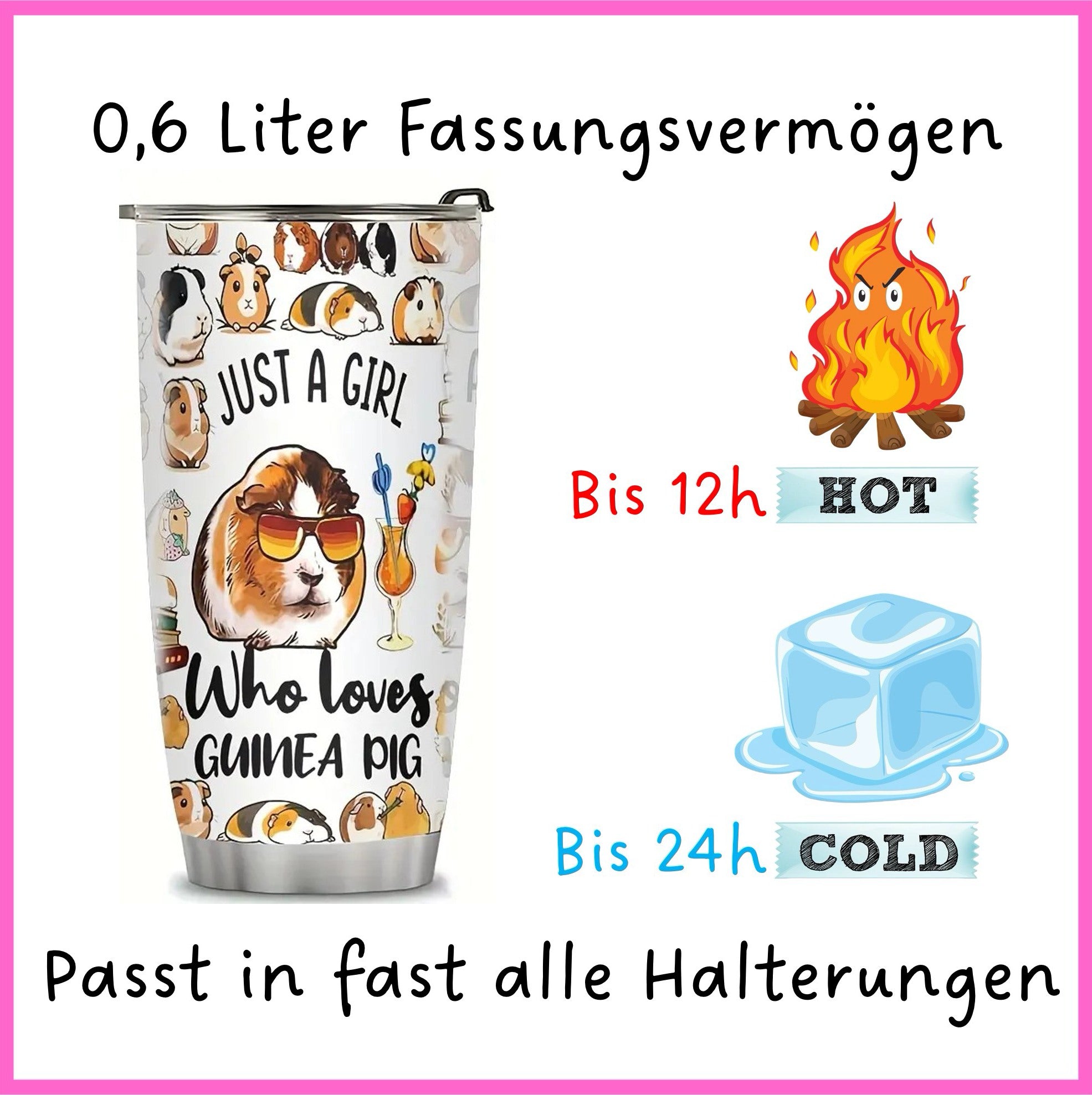 💖 Drinking bottle “Just a Girl who loves Guinea Pigs” – compact & cute