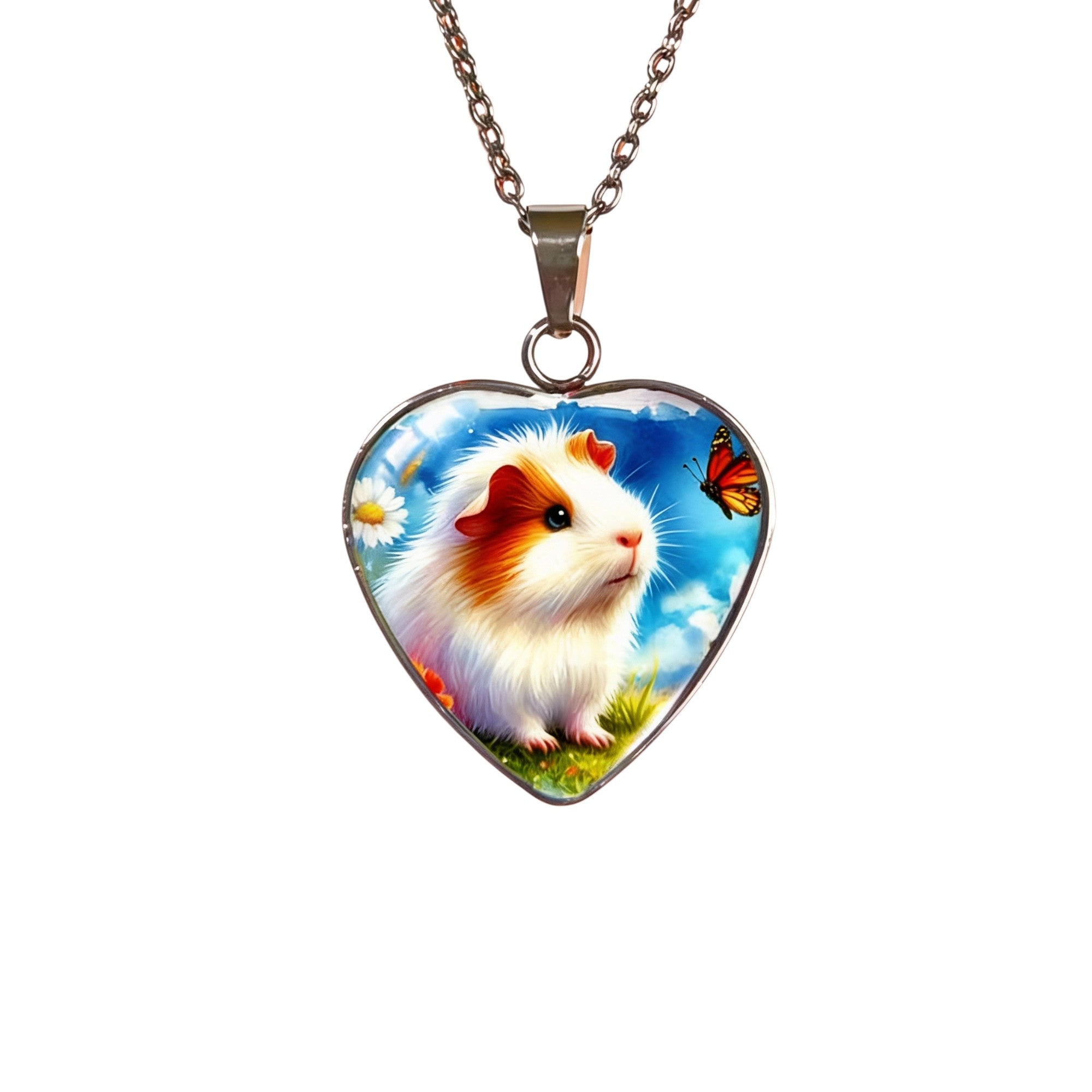 🐹💙 Herz-Meerschweinchen Halskette – Farbiger Anhänger mit Naturmotiv