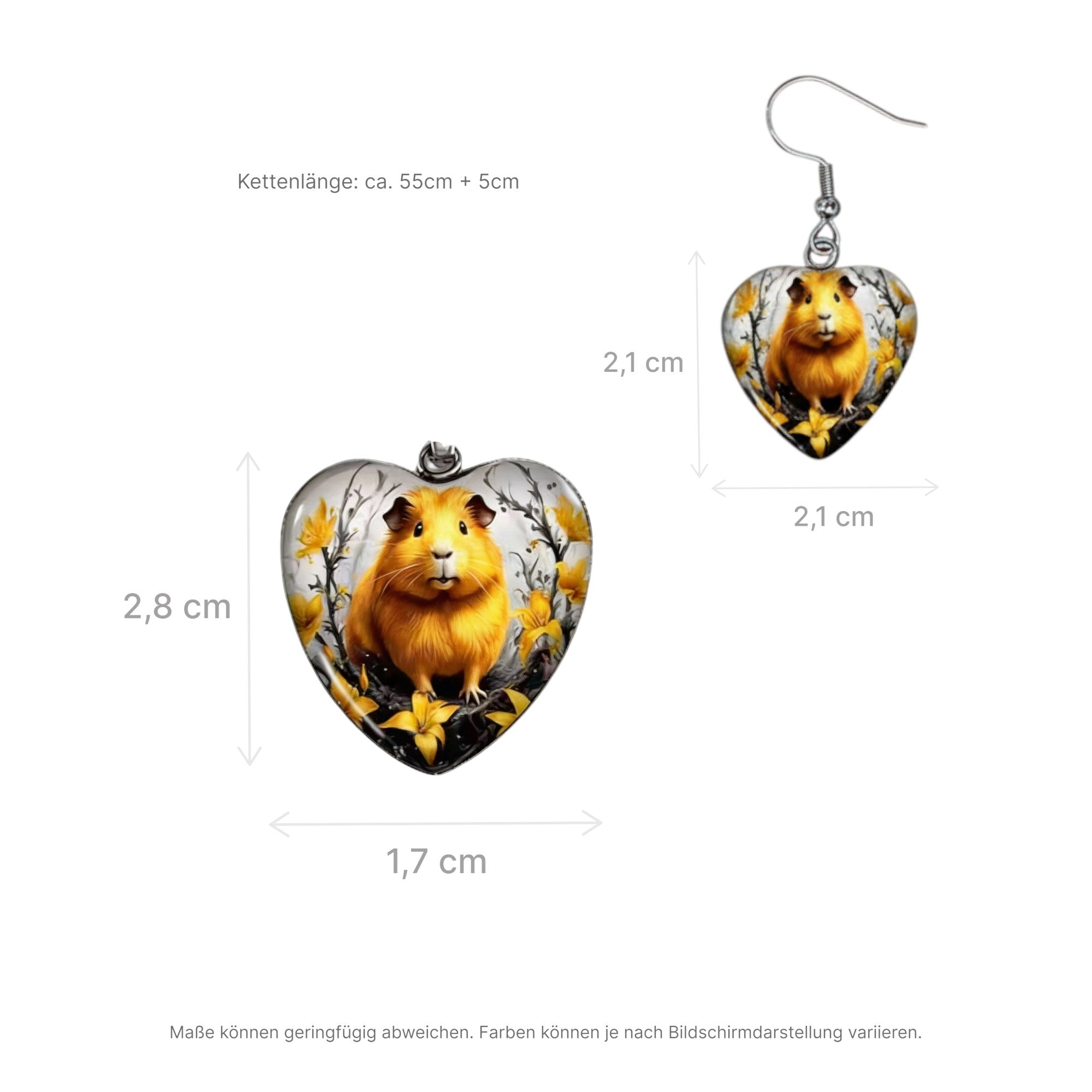 🐹💛 Meerschweinchen Schmuckset – Herz-Halskette & Ohrringe im harmonischen Design