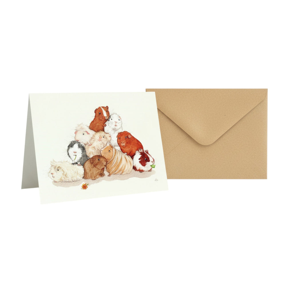 🐹Folded Card with Guinea Pig – Original Watercolor Illustration (Pyramid Motif)