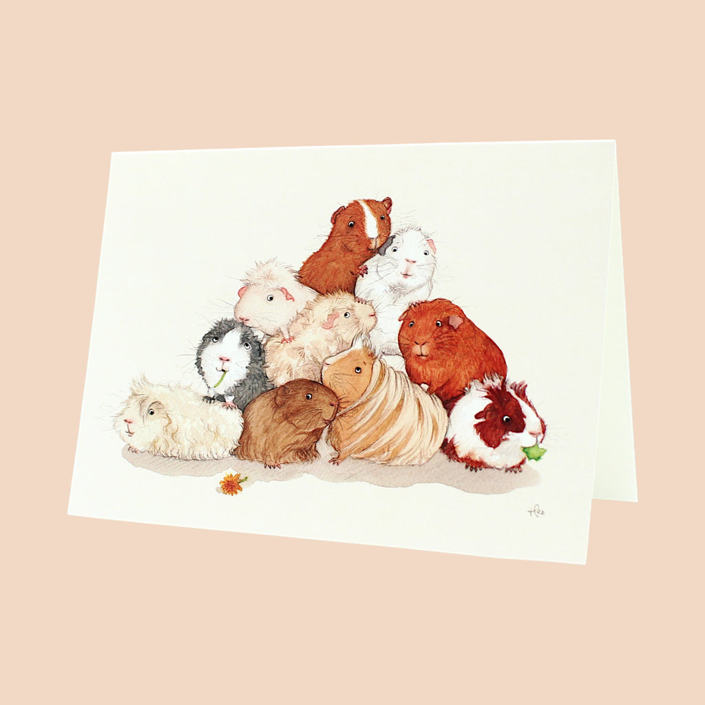 🐹Folded Card with Guinea Pig – Original Watercolor Illustration (Pyramid Motif)