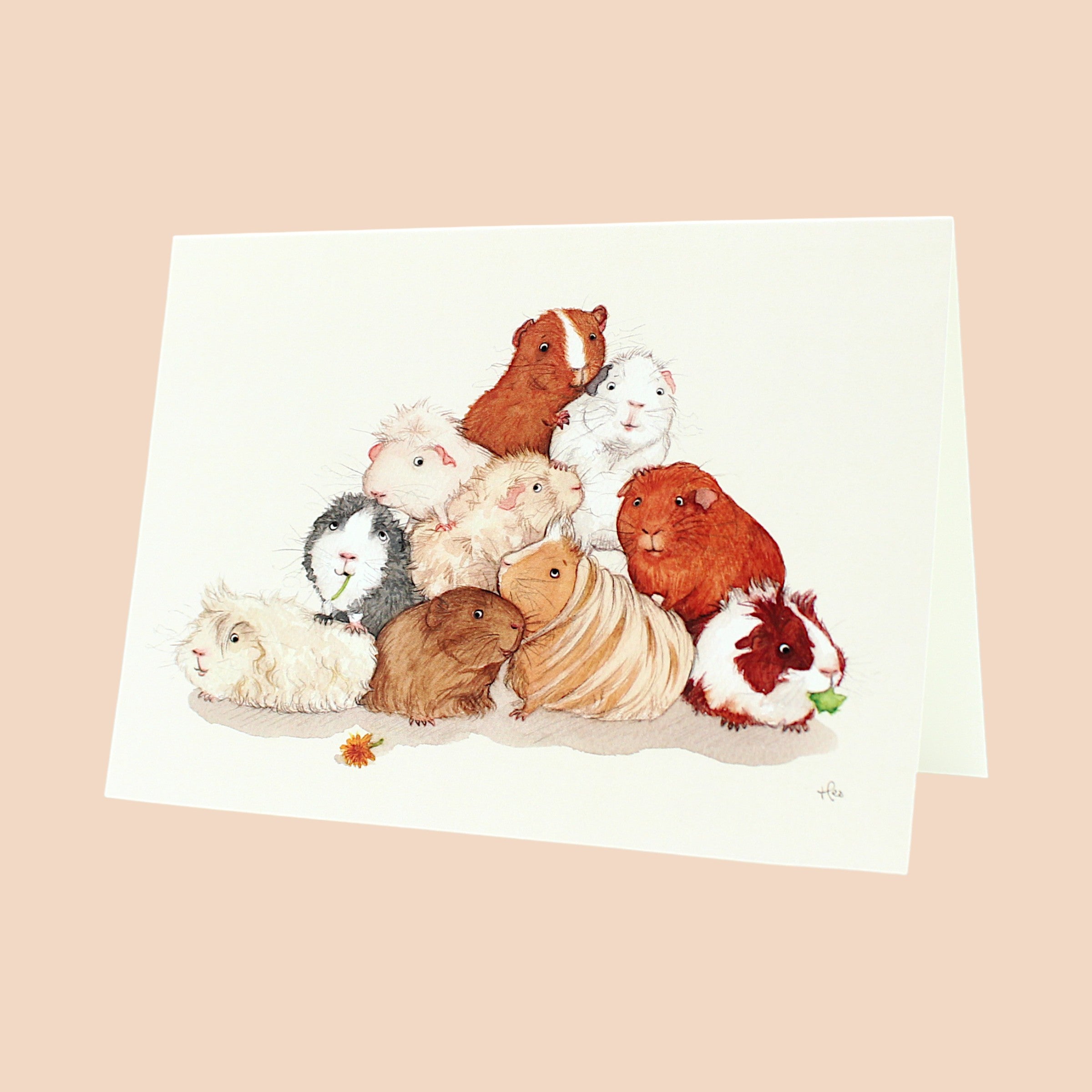 🐹Klappkarte mit Meerschweinchen – Original Aquarell-Illustration (Pyramidenmotiv)