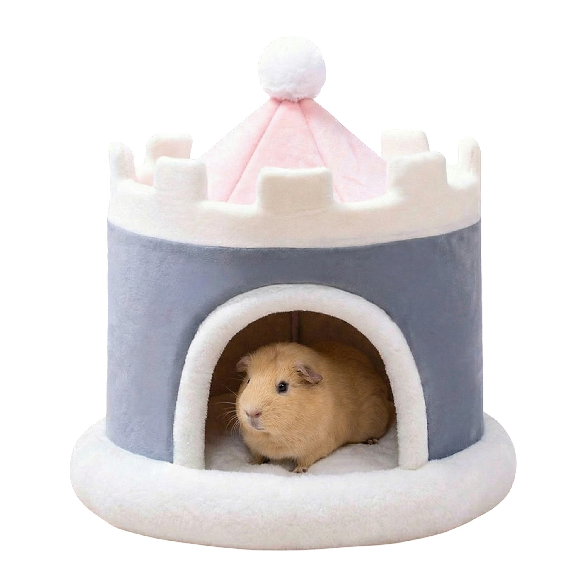 🏰 Schloss Grau/Rosa – Kuscheliges Stoff-Schloss für deine Meerschweinchen