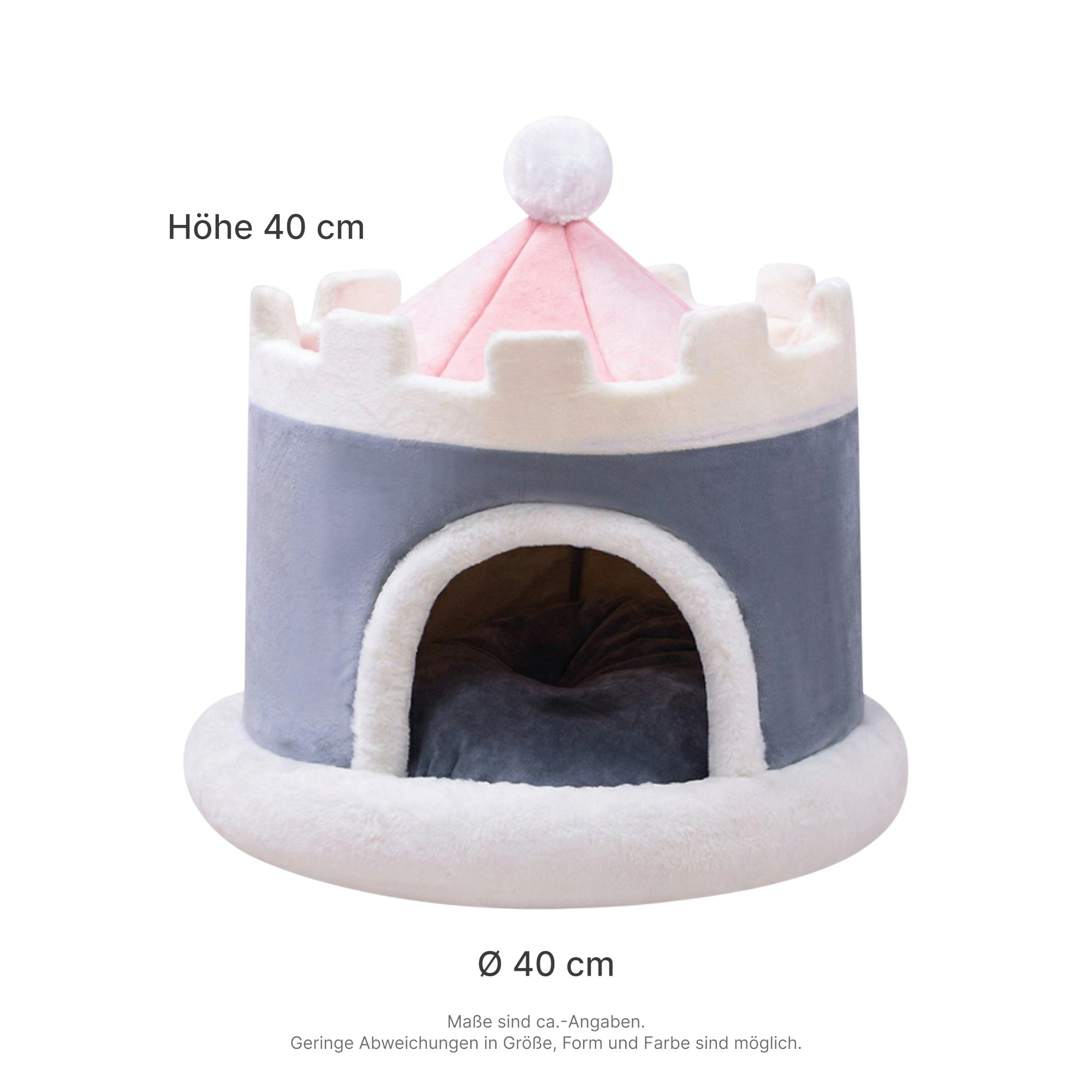 🏰 Schloss Grau/Rosa – Kuscheliges Stoff-Schloss für deine Meerschweinchen
