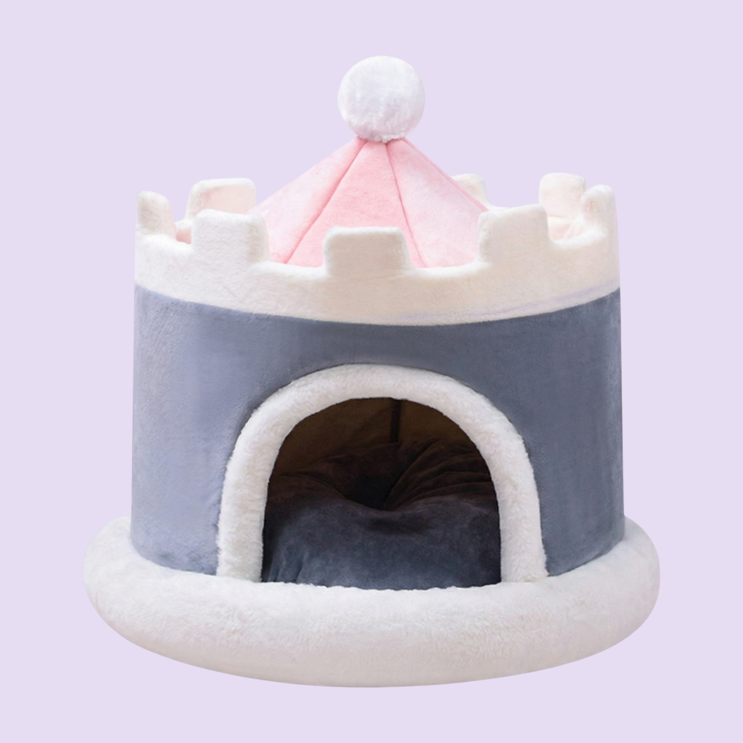 🏰 Schloss Grau/Rosa – Kuscheliges Stoff-Schloss für deine Meerschweinchen
