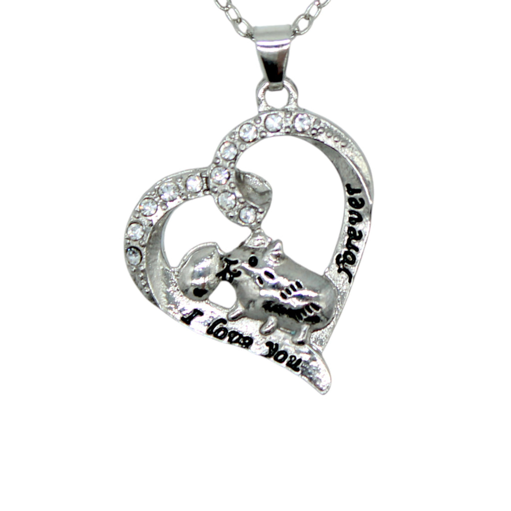 💖 Herz-Meerschweinchen Halskette „I love you forever“ – Silberfarben