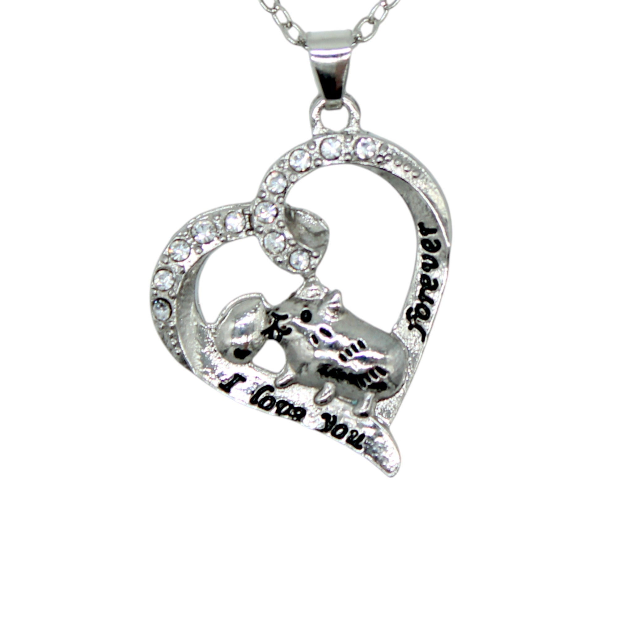 💖 Herz-Meerschweinchen Halskette „I love you forever“ – Silberfarben