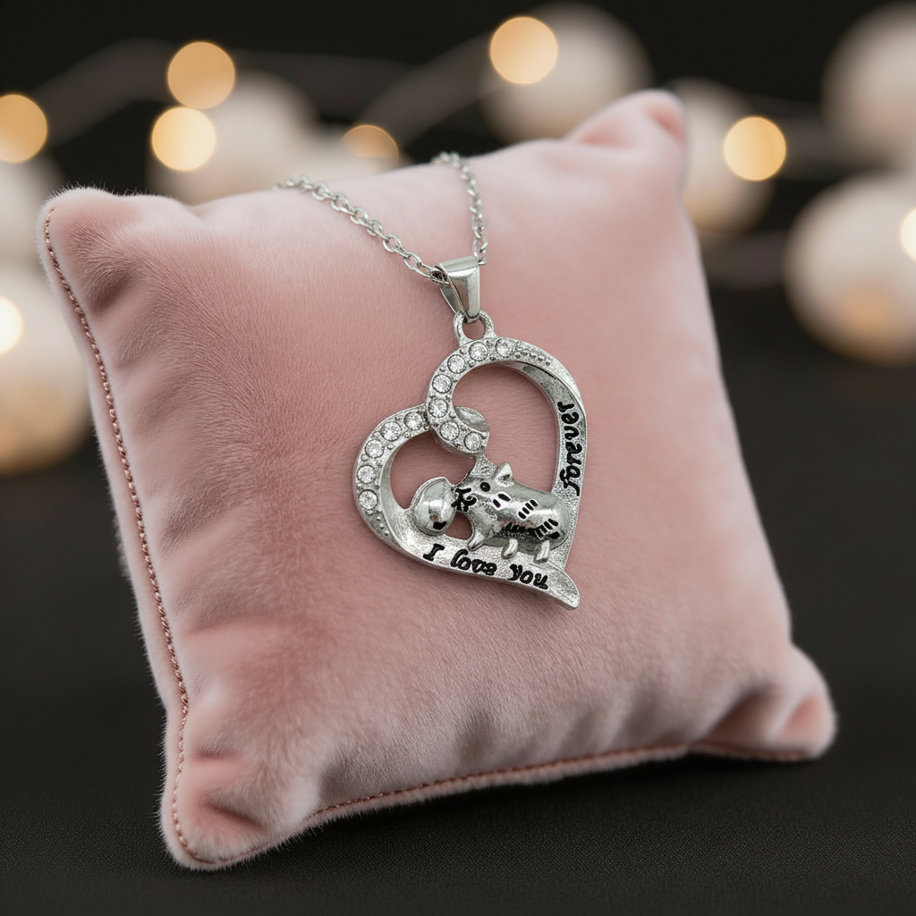 💖 Herz-Meerschweinchen Halskette „I love you forever“ – Silberfarben