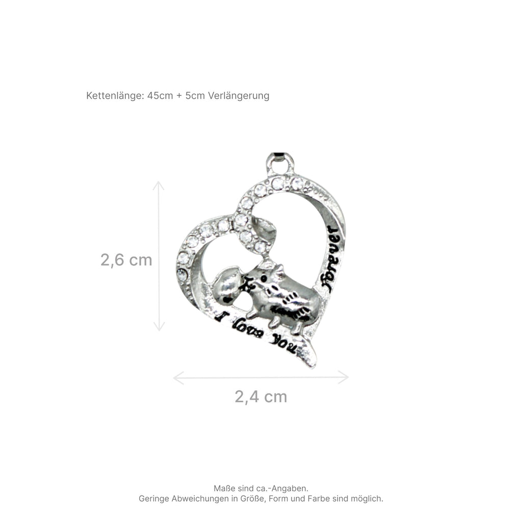 💖 Herz-Meerschweinchen Halskette „I love you forever“ – Silberfarben
