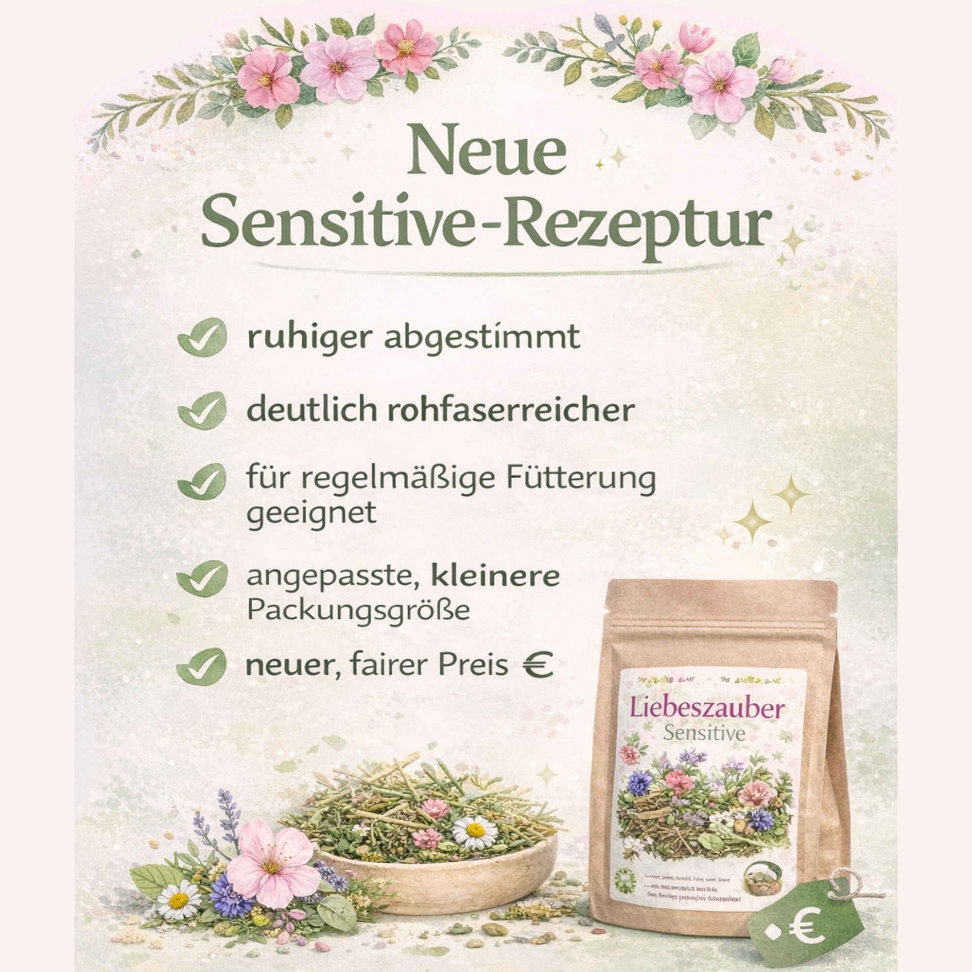 🌸 Liebeszauber – Blüten- & Kräutermix (Sensitive) für Meerschweinchen
