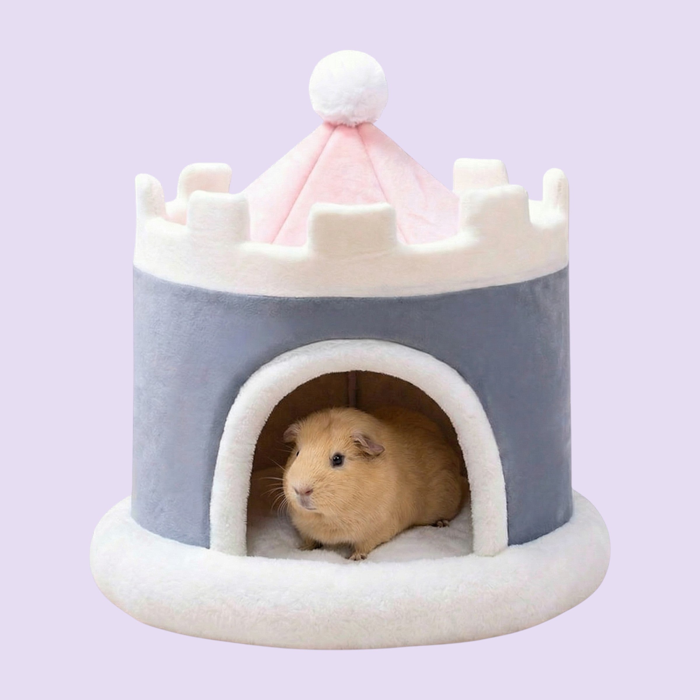 🏰 Schloss Grau/Rosa – Kuscheliges Stoff-Schloss für deine Meerschweinchen