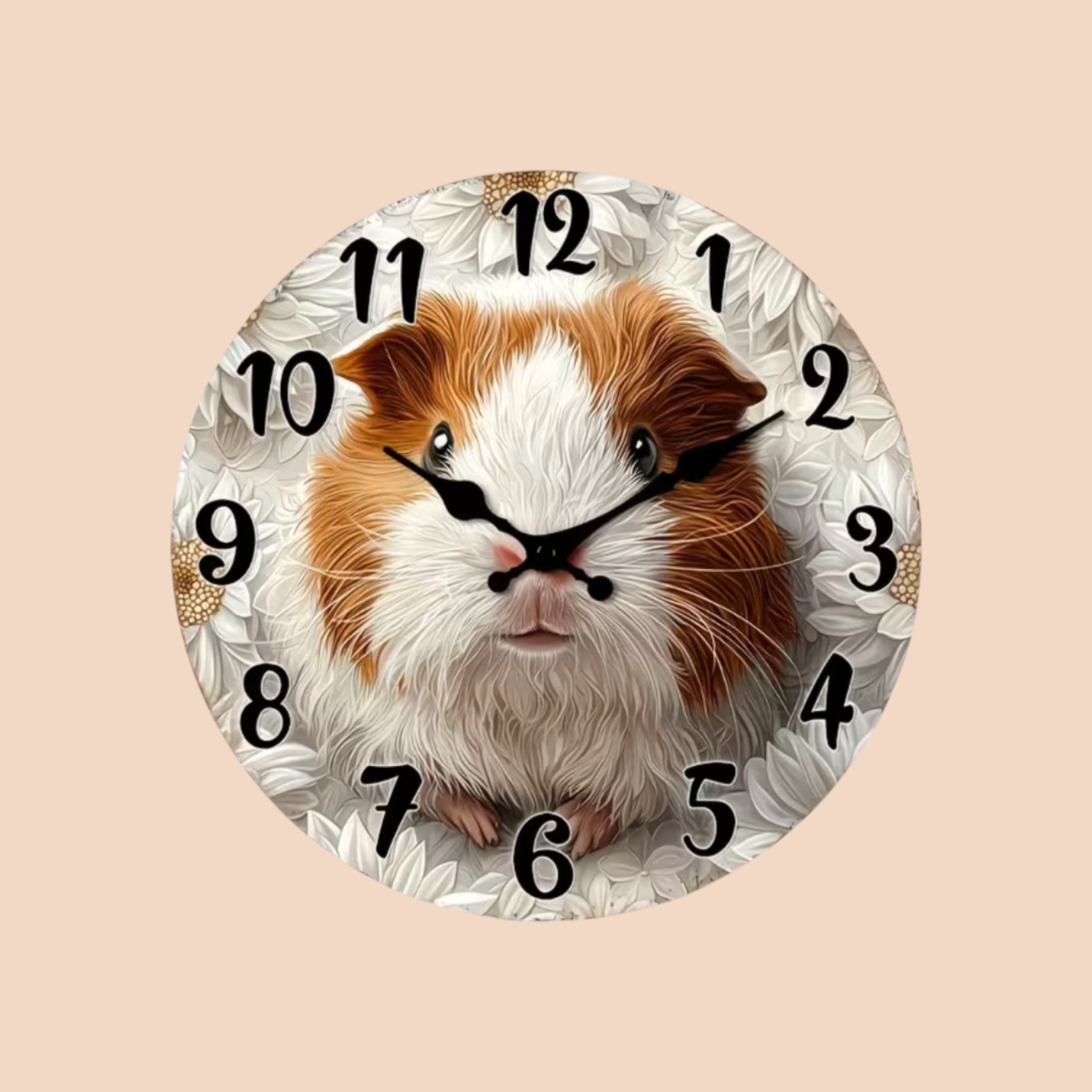 🕰️ Wanduhr „Blütenzeit-Meeri“ – Zeitloser Charme mit Meerschweinchen & Blüten