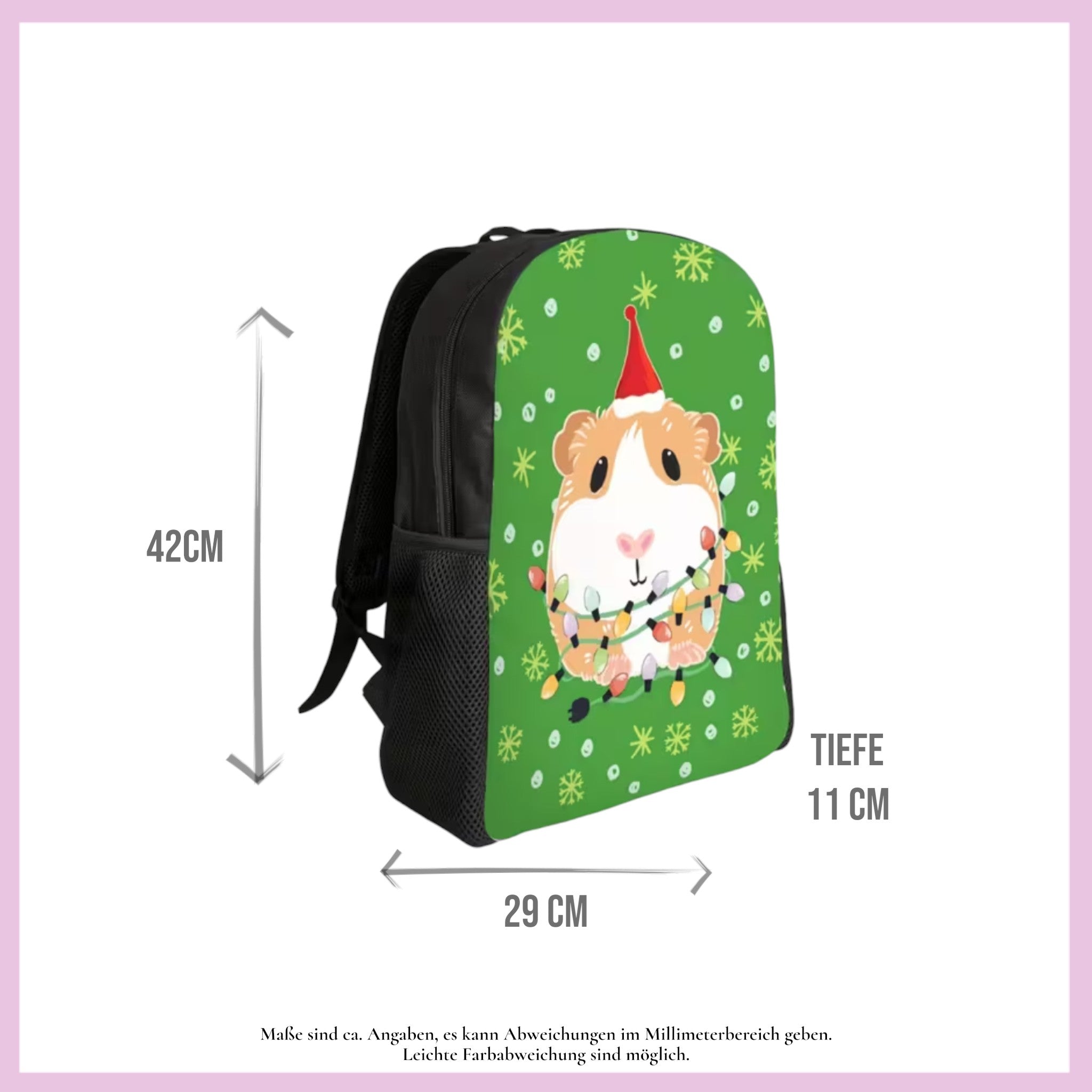 🎒 Xmas Rucksack – „Meeritraum“ – Weihnachtlicher Rucksack mit Meerschweinchen-Motiv