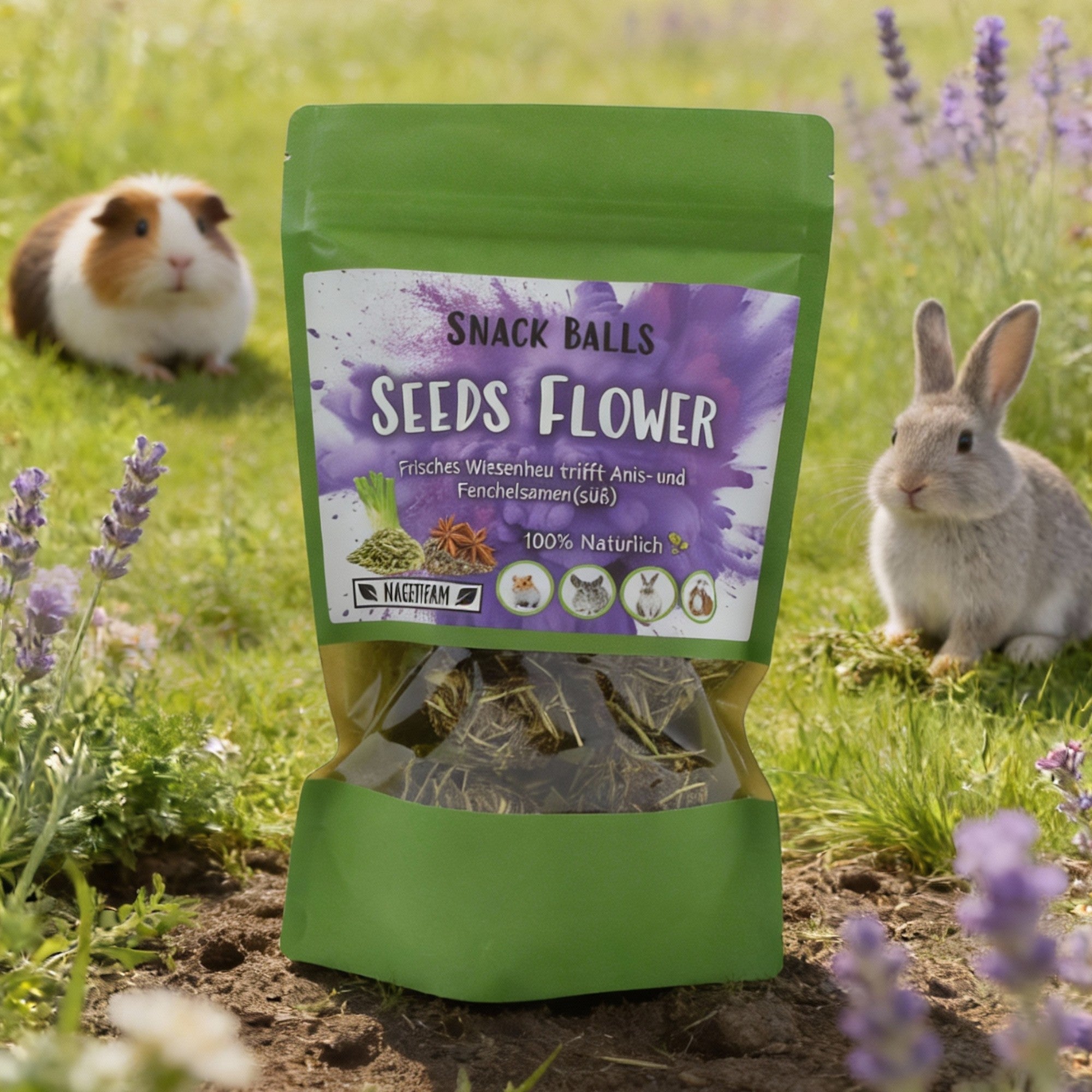 🟣 Snackballen Zaden Bloem – natuurlijke lekkernijen voor cavia's