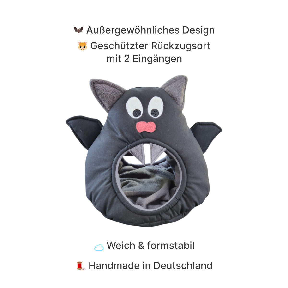 🦇 Verrückte Fledermaus Schwarz – außergewöhnliche Kuschelhöhle für Meerschweinchen