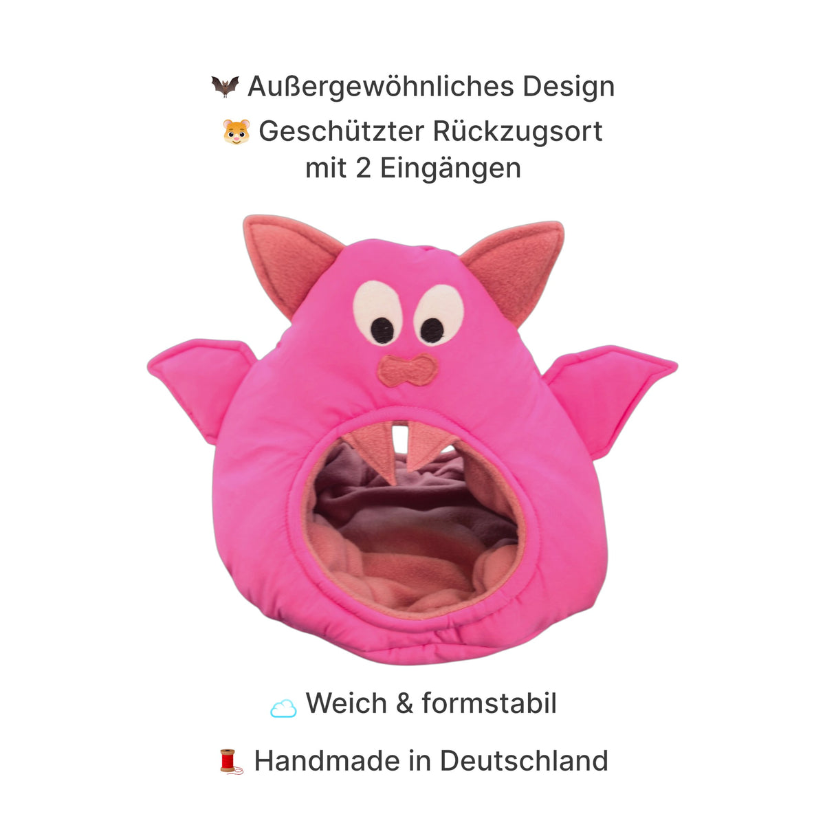 🦇 Verrückte Fledermaus Rosa – ausgefallene Kuschelhöhle für Meerschweinchen
