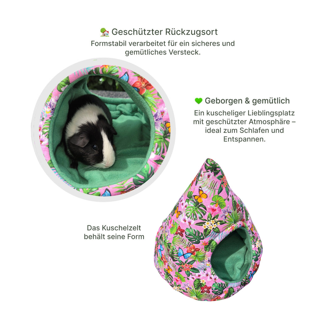🌸 Kuschelzelt Jungle Rosa – Exklusiver Rückzugsort für Meerschweinchen
