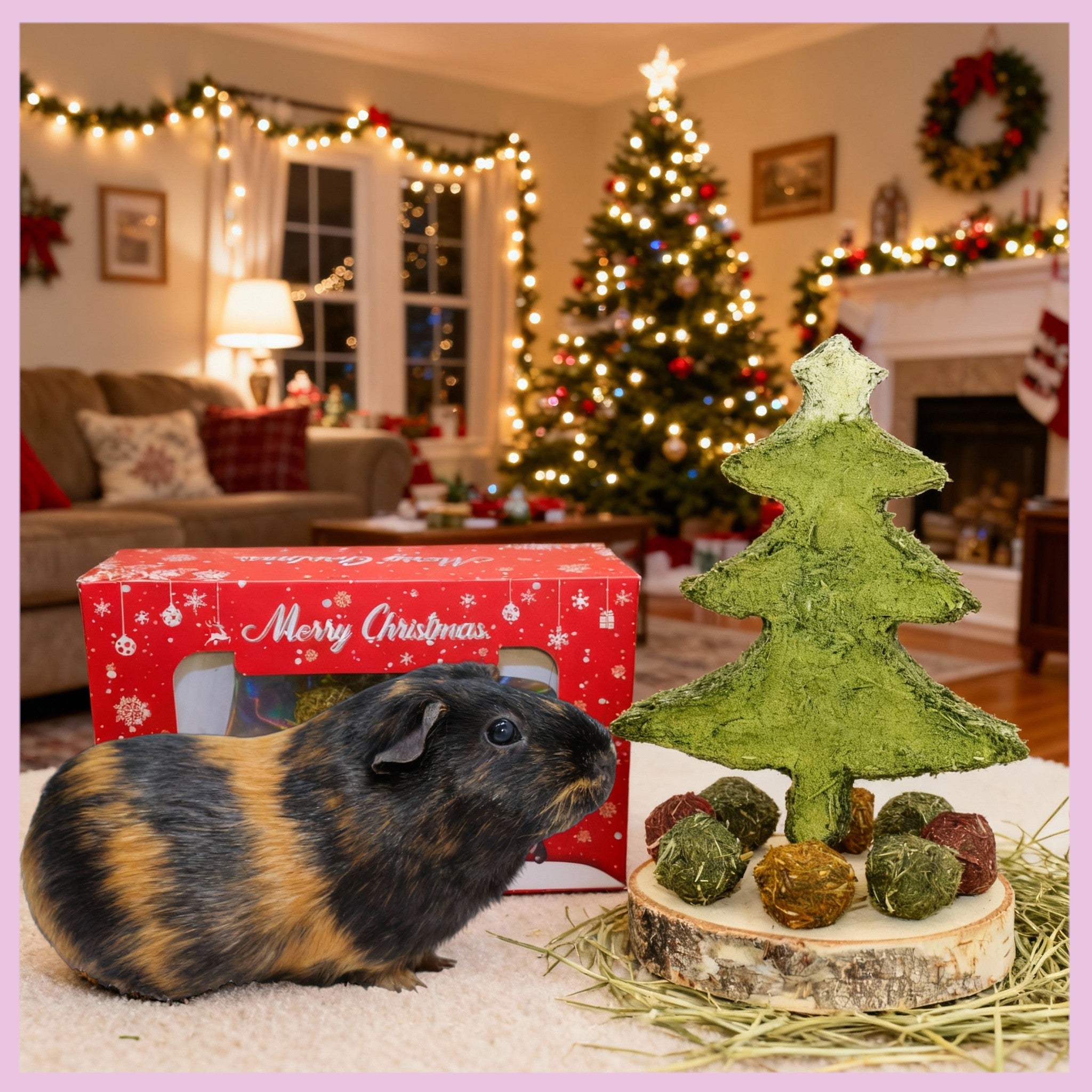 🎄 Weihnachtsbaum aus Heu XL – das festliche Highlight für deine Meerschweinchen