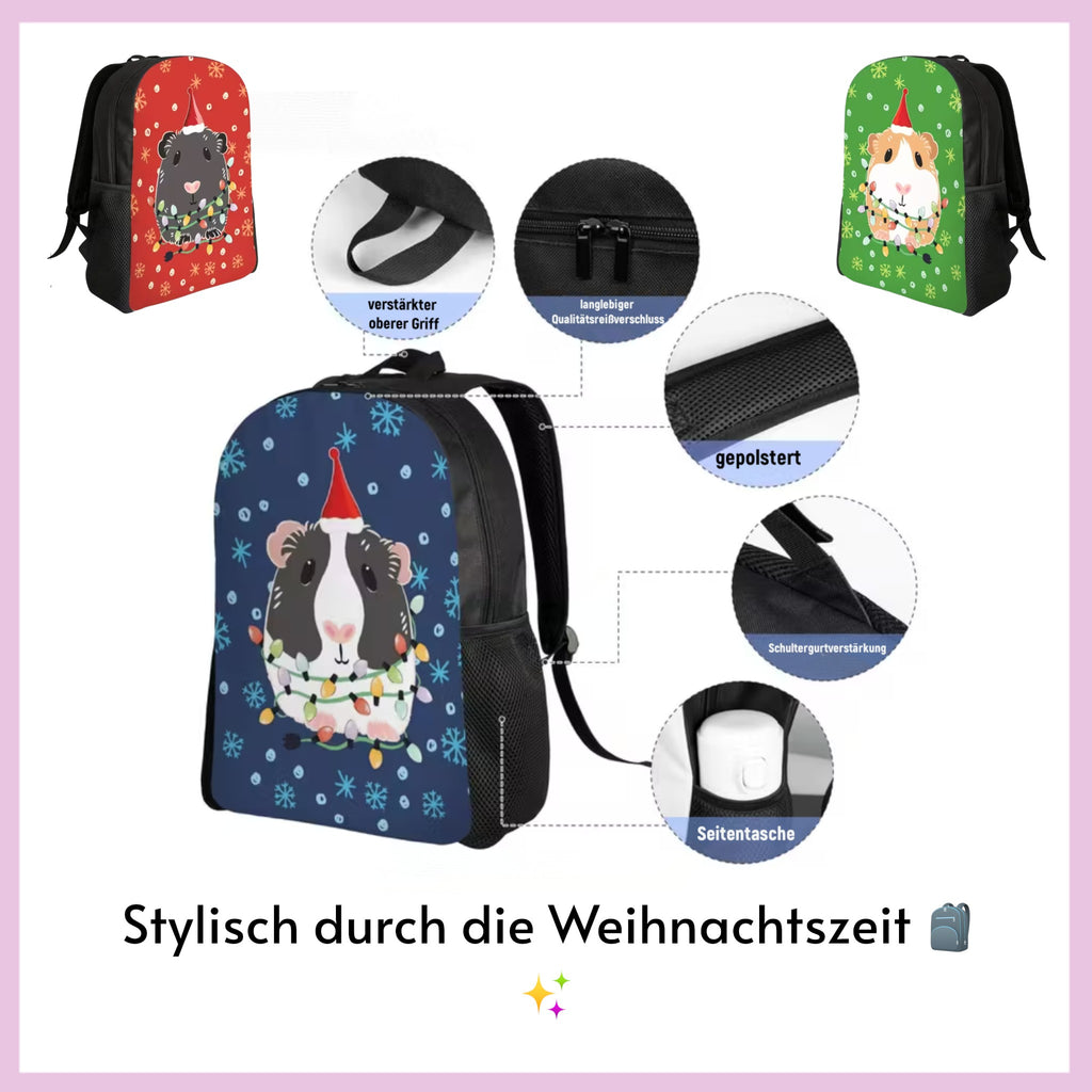 🎒 Xmas Rucksack – „Meeritraum“ – Weihnachtlicher Rucksack mit Meerschweinchen-Motiv
