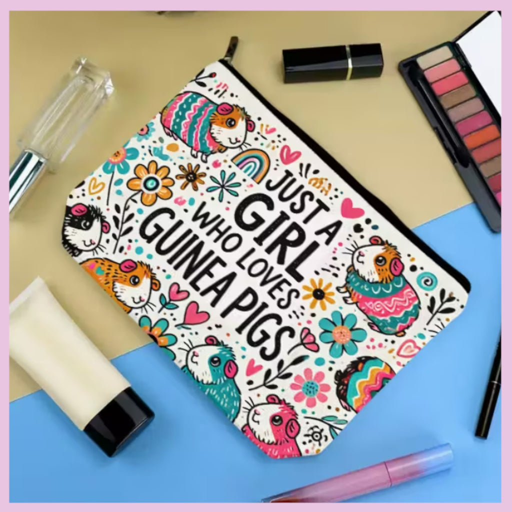 🎒 Kulturtasche „Just a Girl Who Loves Guinea Pigs – Nr. 7 Bunte Meeris“