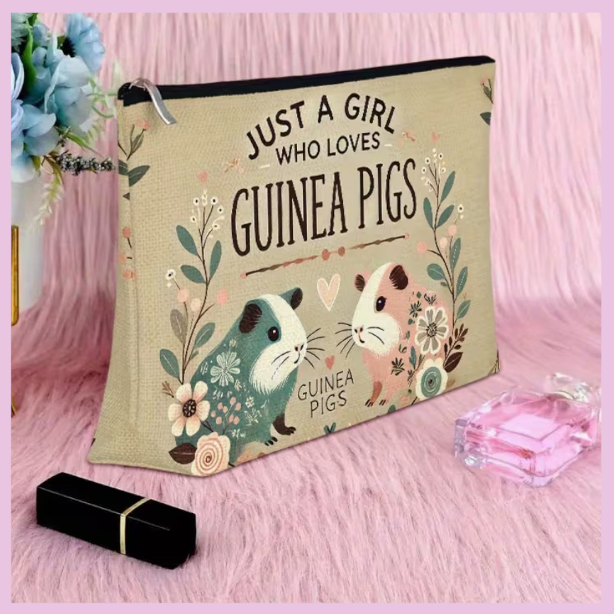 🎒 Kulturtasche „Just a Girl Who Loves Guinea Pigs – Nr. 4 Bunte Meeris“