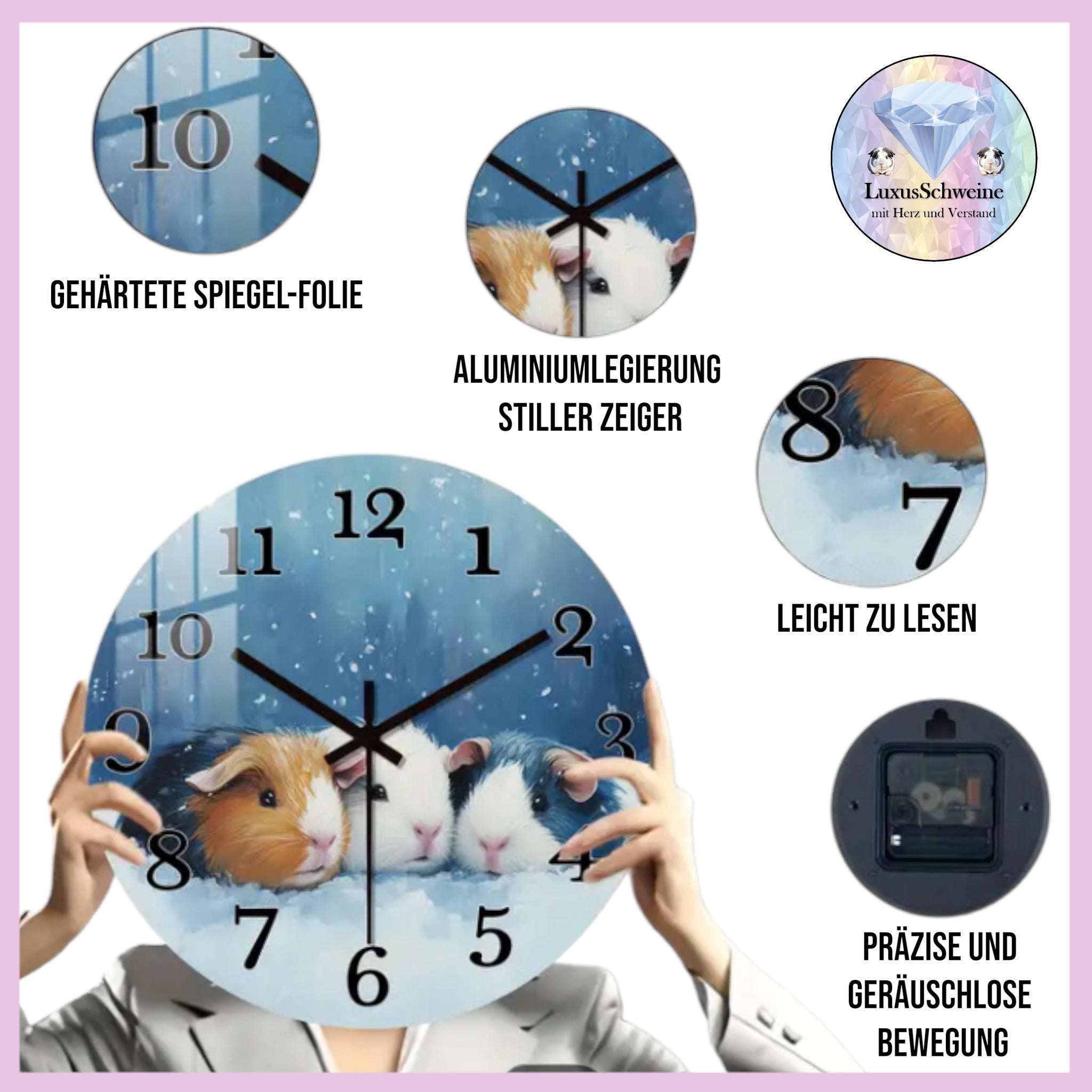 🕰️ Wanduhr „Winterzeit“ – Winterlicher Meerschweinchenzauber für dein Zuhause