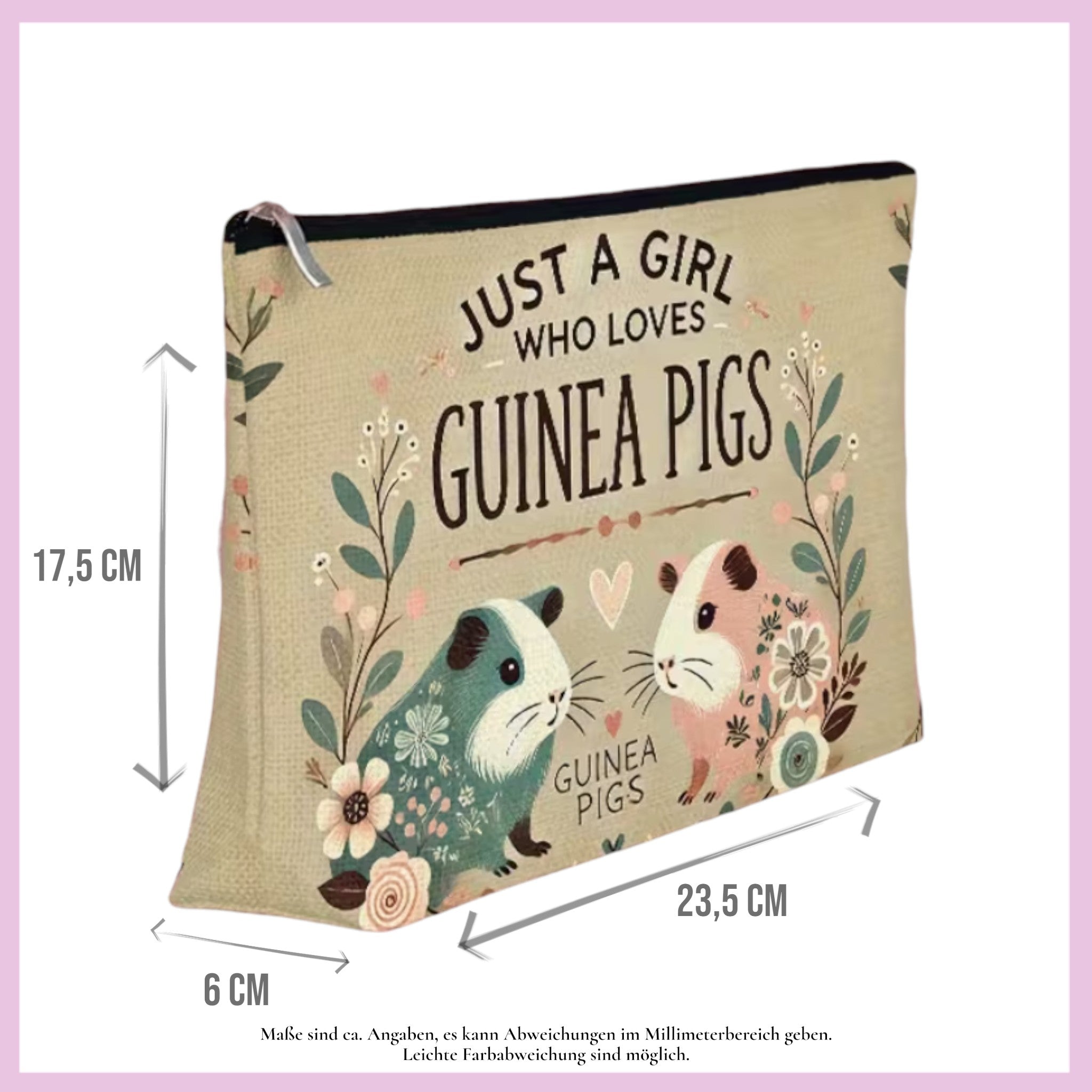 🎒 Kulturtasche „Just a Girl Who Loves Guinea Pigs – Nr. 4 Bunte Meeris“
