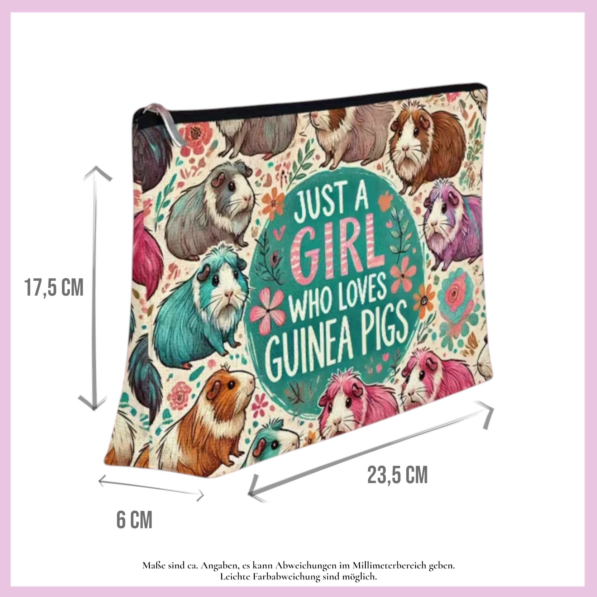 🎒 Kulturtasche „Just a Girl Who Loves Guinea Pigs – Nr. 5 Bunte Meeris“