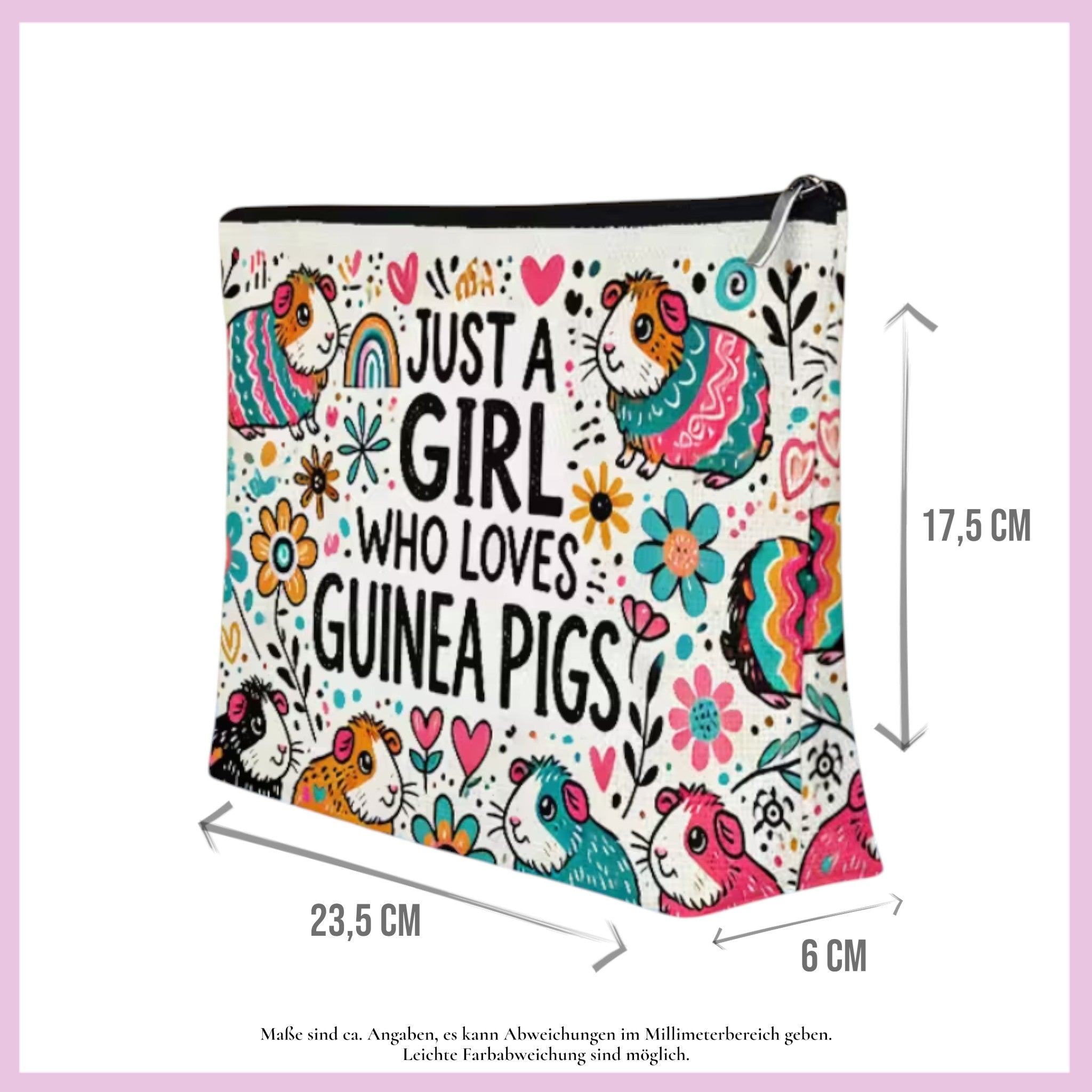 🎒 Kulturtasche „Just a Girl Who Loves Guinea Pigs – Nr. 7 Bunte Meeris“