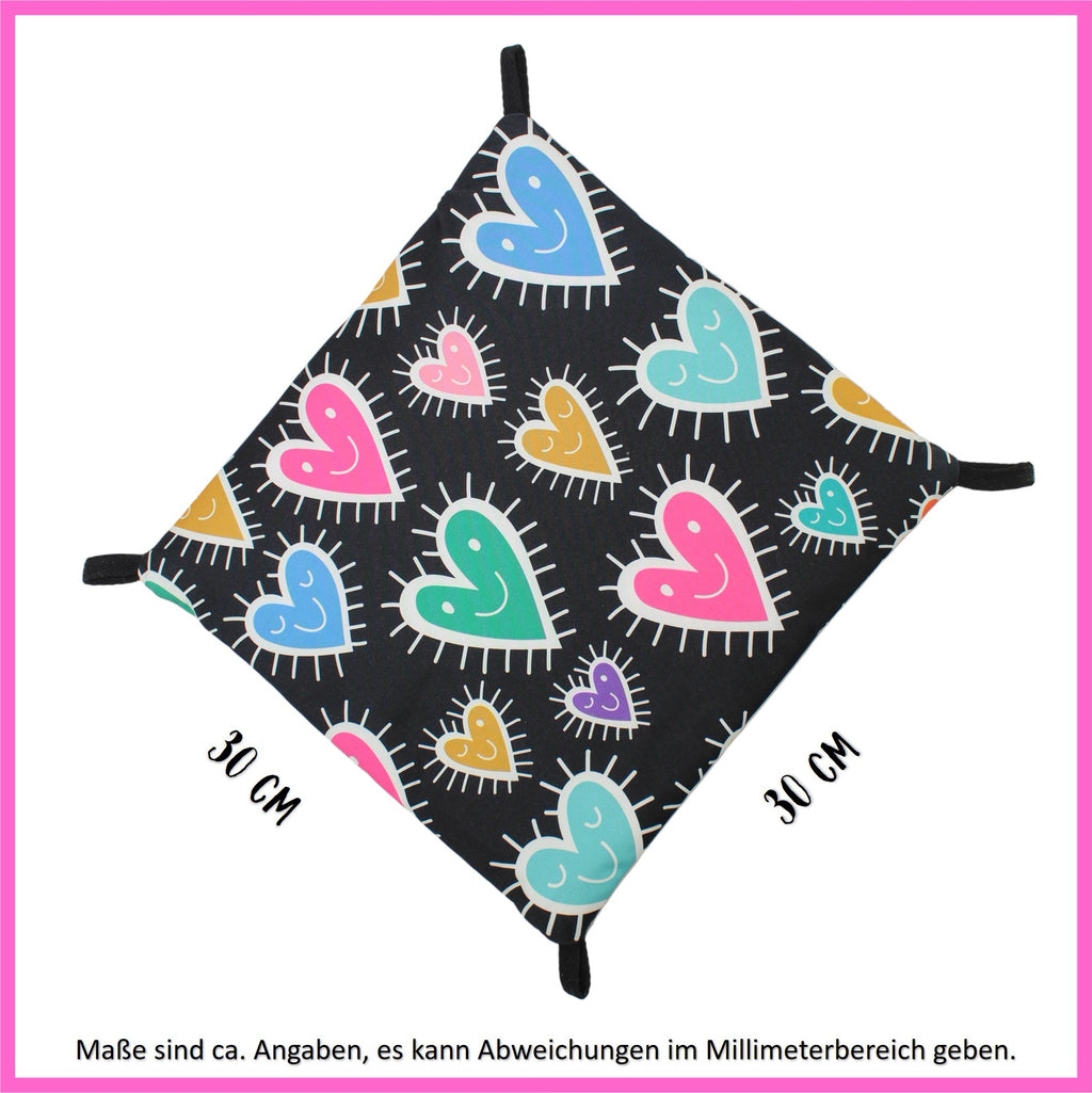 🖤 Hängematte „Herzen Schwarz“ – Bunte Herzen auf elegantem Schwarz
