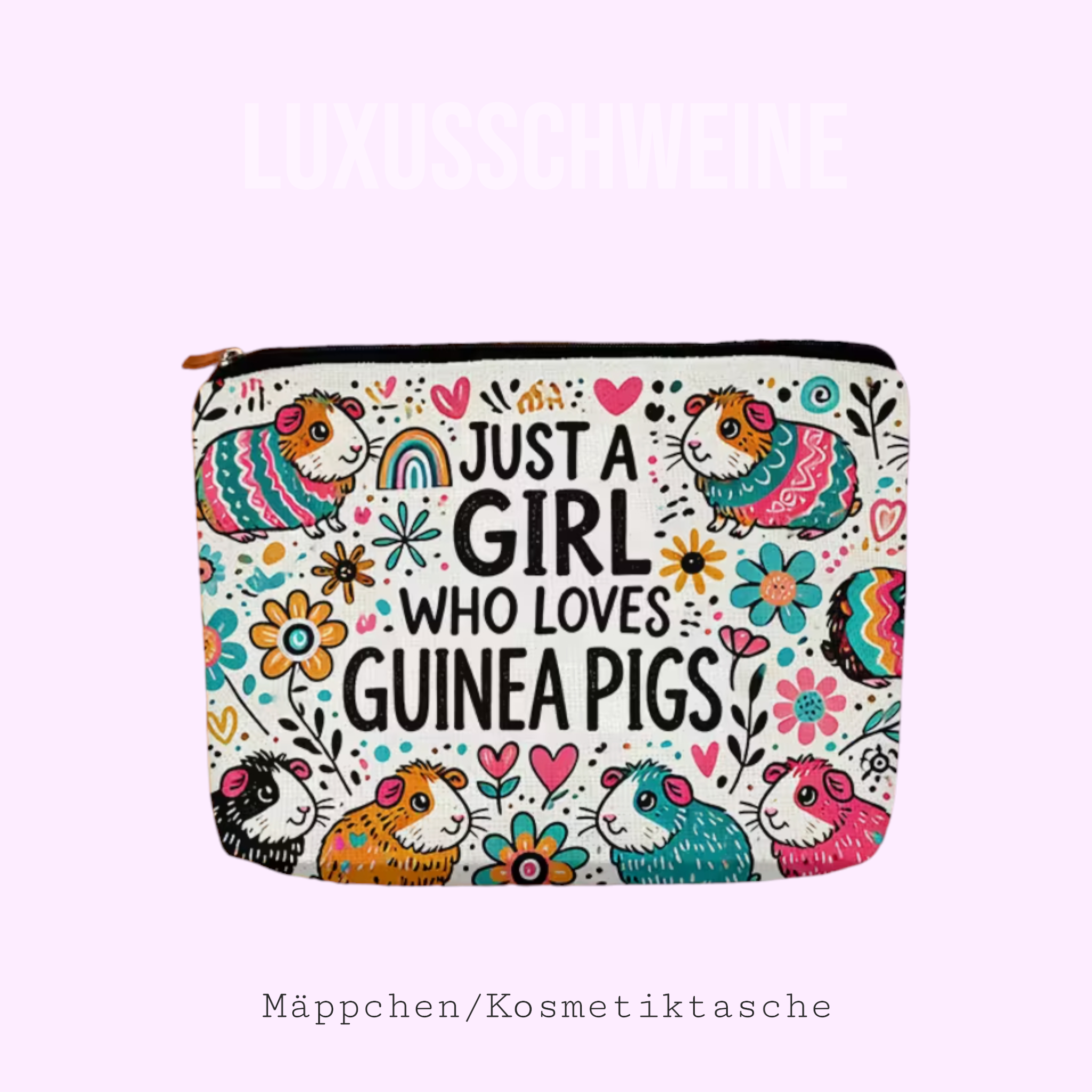 🎒 Kulturtasche „Just a Girl Who Loves Guinea Pigs – Nr. 7 Bunte Meeris“