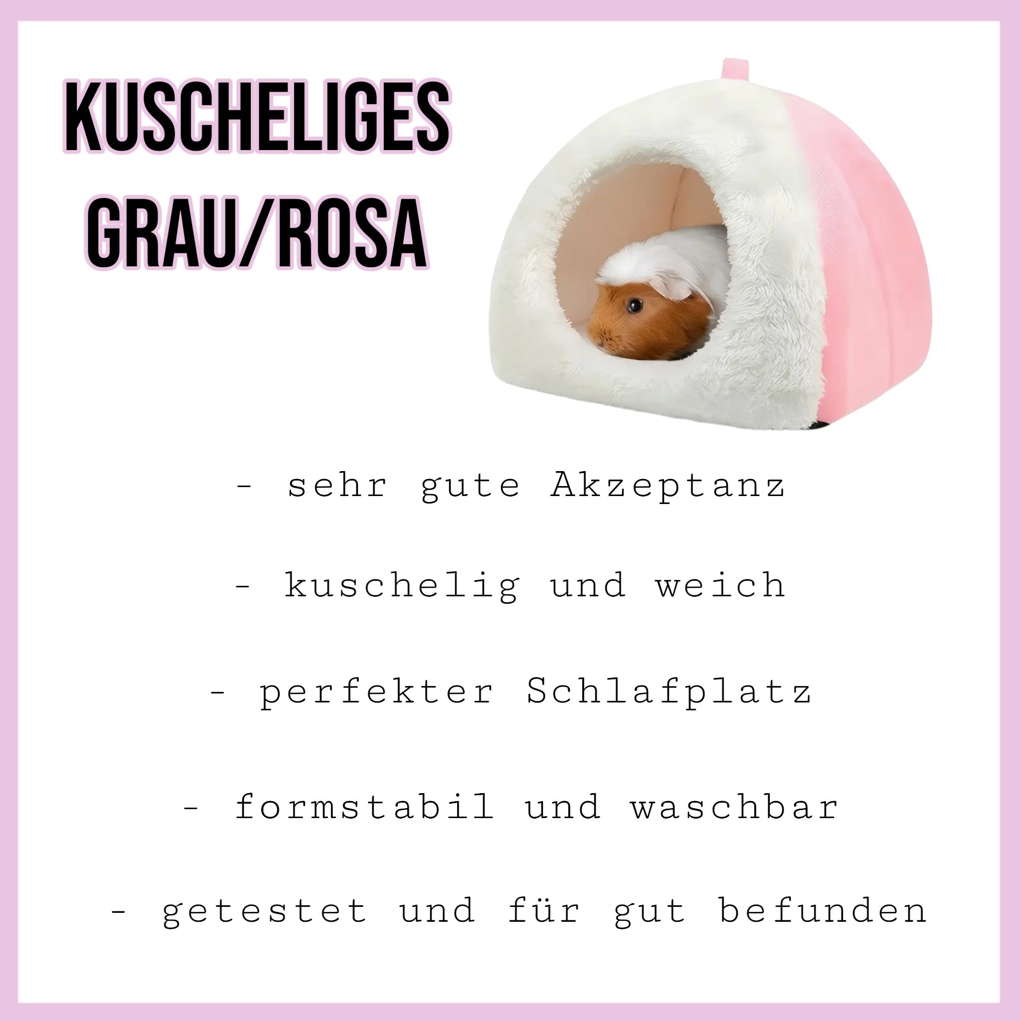 🏠 Kuscheliges Grau/Rosa – Gemütliches Kuppelhaus für Meerschweinchen