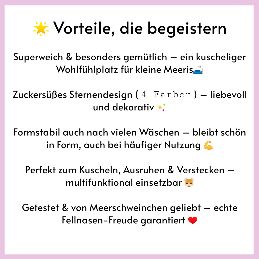 💗 Kuschelbett Sterne klein – weich & gemütlich für Meerschweinchen